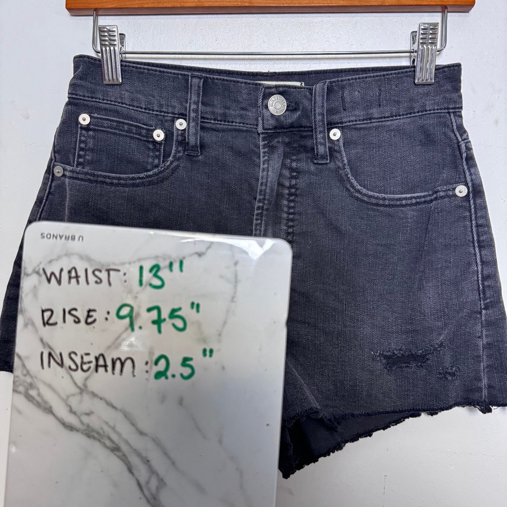 Madewell Perfect Jean Short Women 25 Black High Rise Distressed Raw Hem Denim - Picture 7 of 7